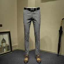 Load image into Gallery viewer, mens dress pants formal business slim fit fashion streetwear black white plaid suit pant wedding groom wear father day gift 36
